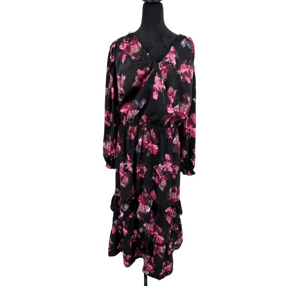 Terra Sky Tiered Wrap Maxi Dress Women Size 2x Babydoll Satin Silky Empire Waist - Picture 3 of 8